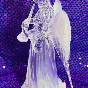 VNTG Illuminated Crystal Angel W/Horn 9.5" Frosted/Glitter Works Like New
